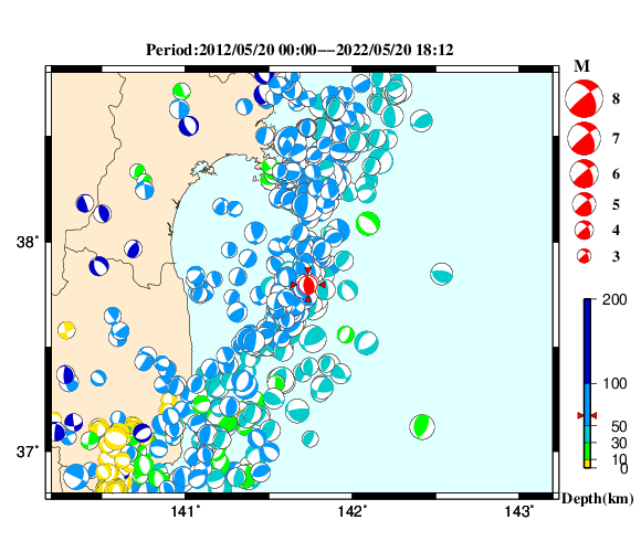 過去に起きた地震の初動発震機構解