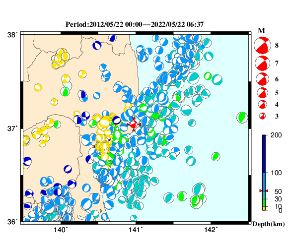 過去に起きた地震の初動発震機構解