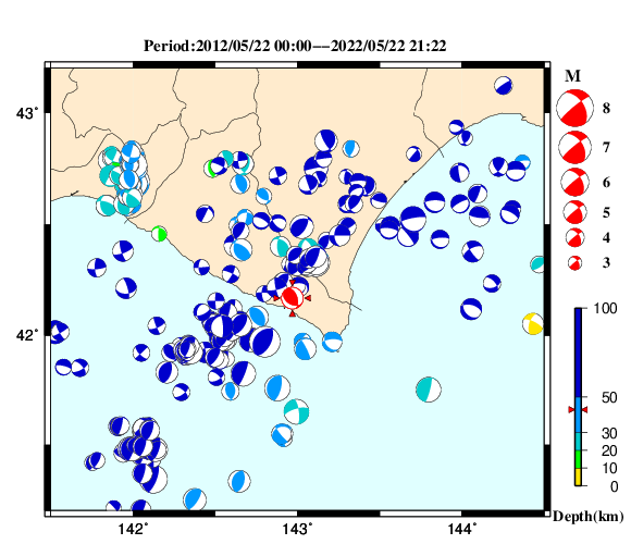 過去に起きた地震の初動発震機構解