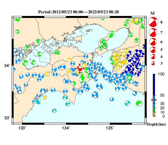 過去に起きた地震の初動発震機構解