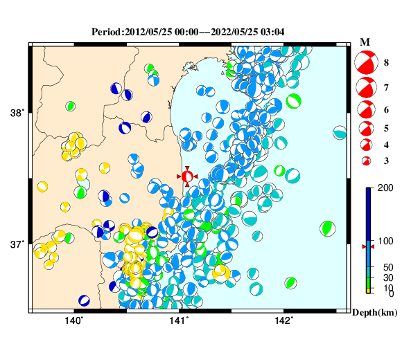 過去に起きた地震の初動発震機構解
