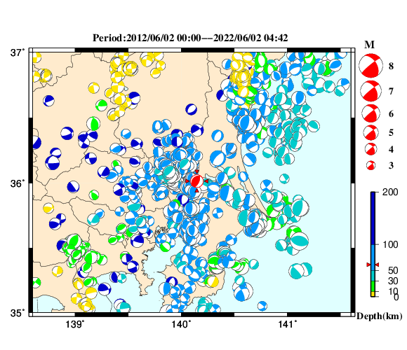 過去に起きた地震の初動発震機構解