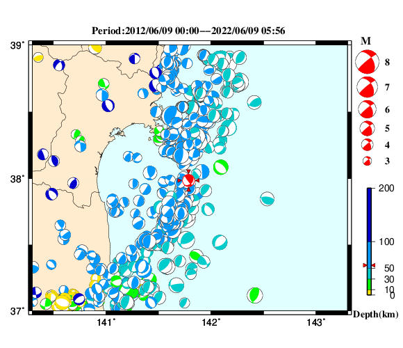 過去に起きた地震の初動発震機構解