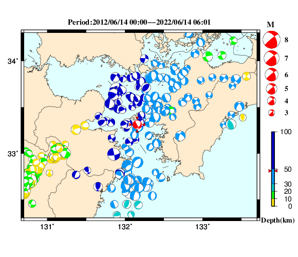 過去に起きた地震の初動発震機構解