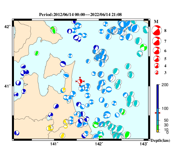 過去に起きた地震の初動発震機構解