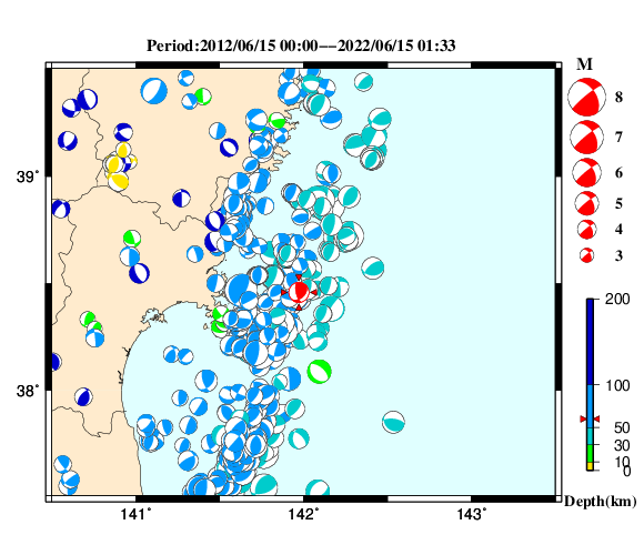 過去に起きた地震の初動発震機構解