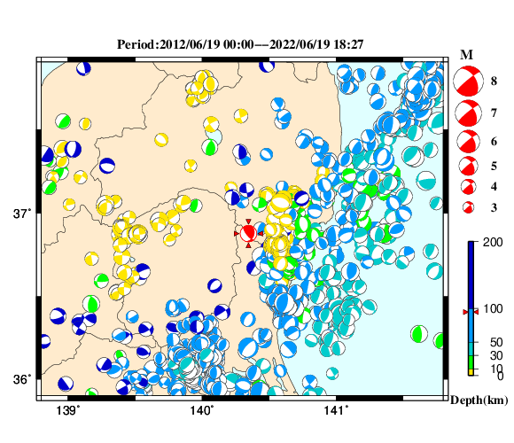過去に起きた地震の初動発震機構解