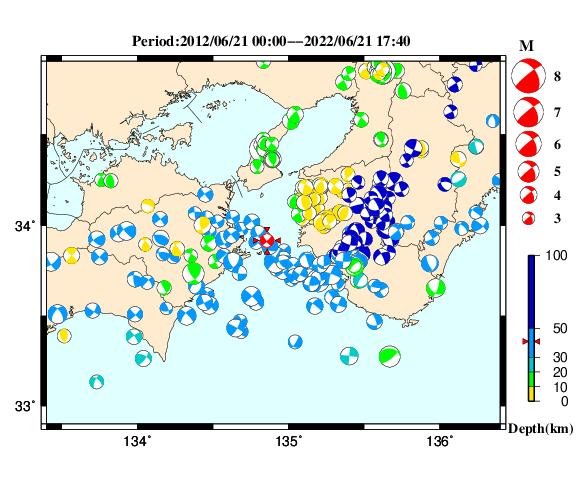 過去に起きた地震の初動発震機構解