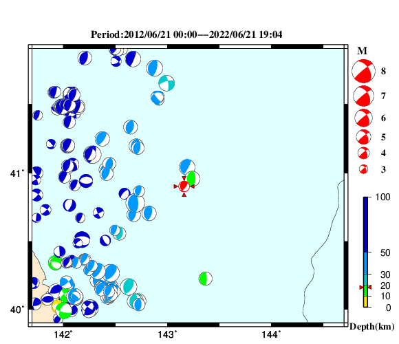 過去に起きた地震の初動発震機構解