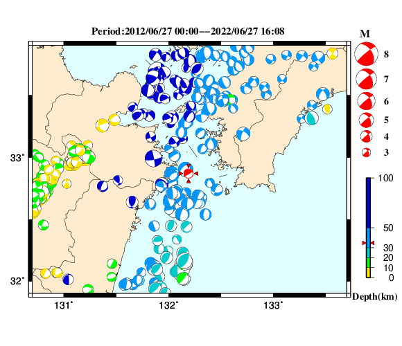 過去に起きた地震の初動発震機構解