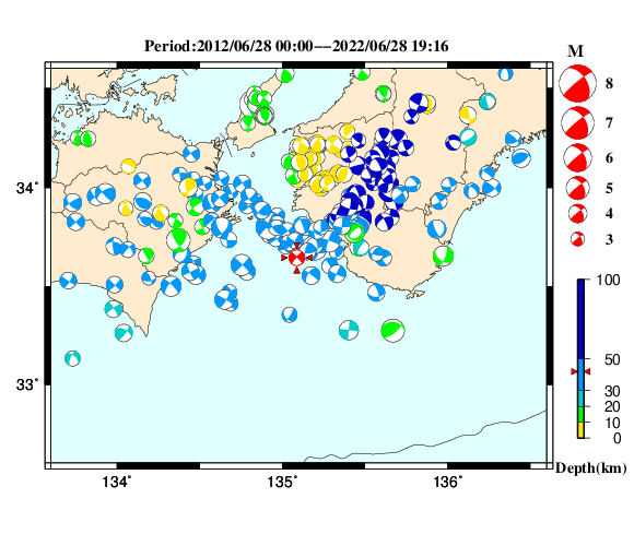 過去に起きた地震の初動発震機構解