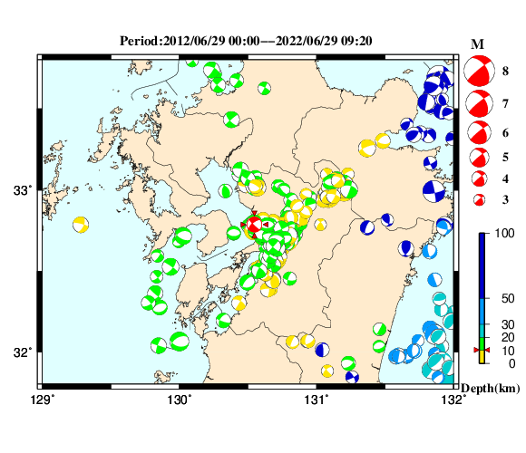 過去に起きた地震の初動発震機構解