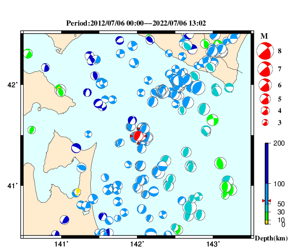 過去に起きた地震の初動発震機構解