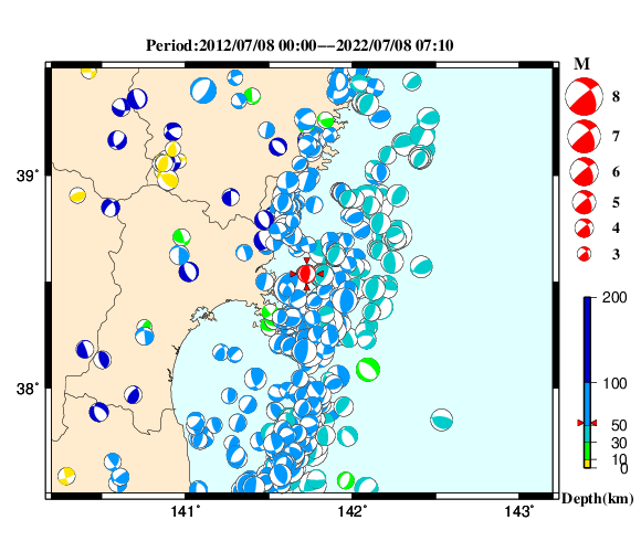 過去に起きた地震の初動発震機構解