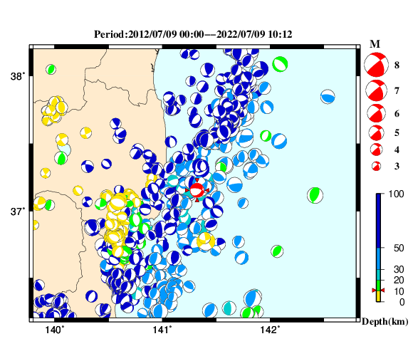 過去に起きた地震の初動発震機構解