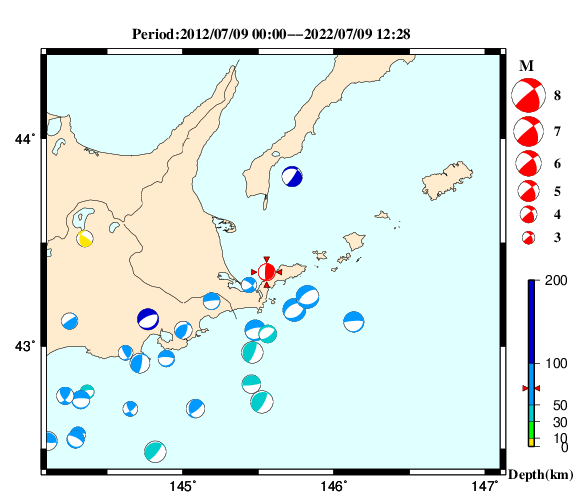 過去に起きた地震の初動発震機構解