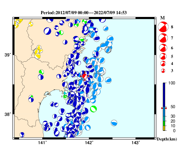 過去に起きた地震の初動発震機構解