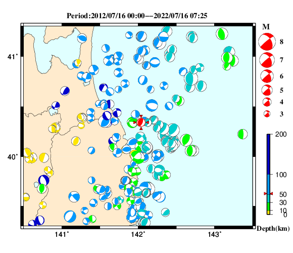 過去に起きた地震の初動発震機構解