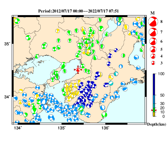 過去に起きた地震の初動発震機構解