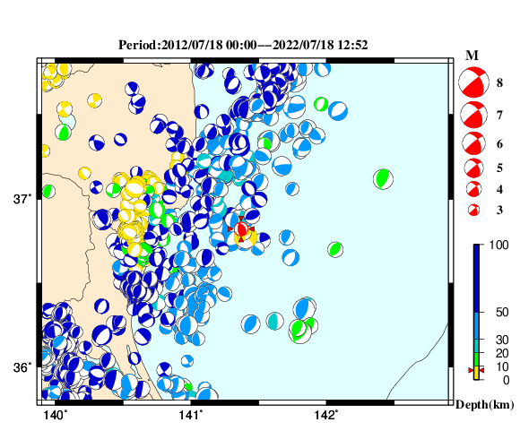 過去に起きた地震の初動発震機構解