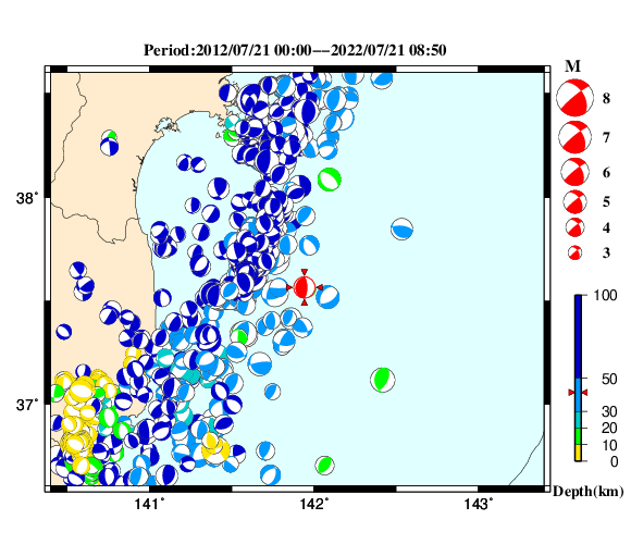 過去に起きた地震の初動発震機構解