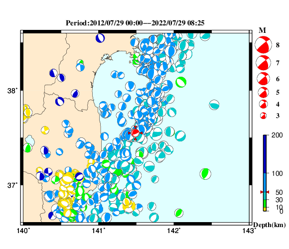 過去に起きた地震の初動発震機構解