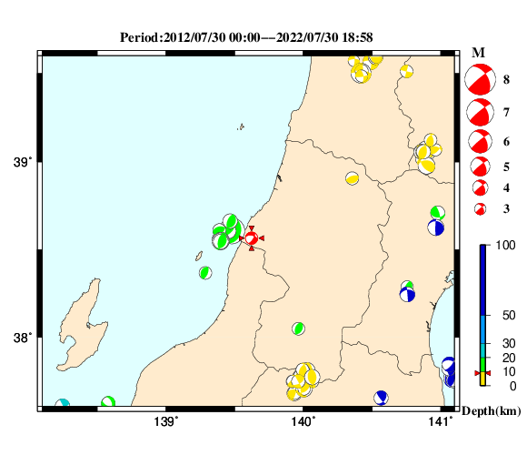 過去に起きた地震の初動発震機構解