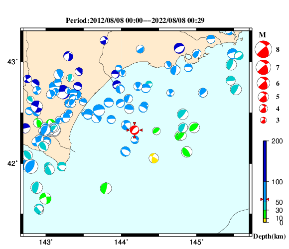 過去に起きた地震の初動発震機構解