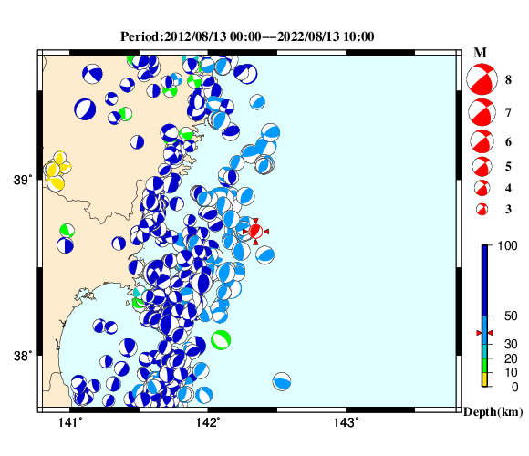 過去に起きた地震の初動発震機構解