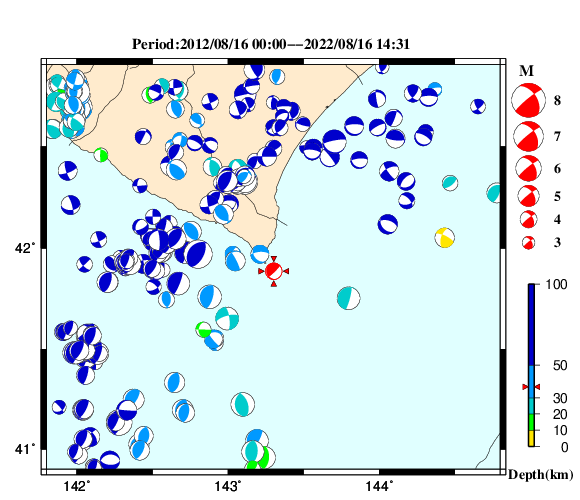 過去に起きた地震の初動発震機構解