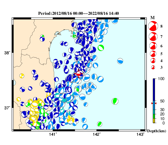 過去に起きた地震の初動発震機構解