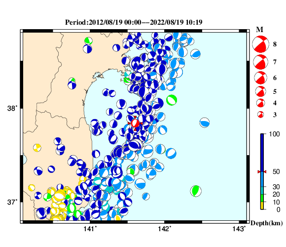 過去に起きた地震の初動発震機構解