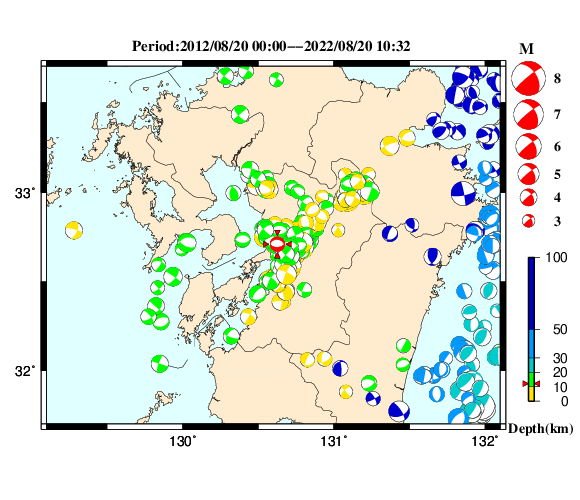 過去に起きた地震の初動発震機構解