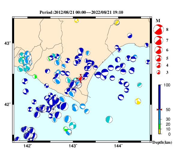 過去に起きた地震の初動発震機構解