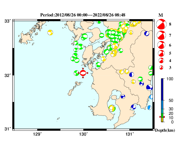 過去に起きた地震の初動発震機構解