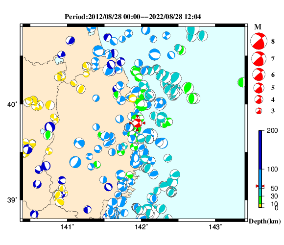 過去に起きた地震の初動発震機構解