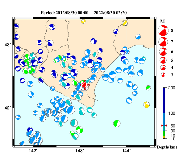 過去に起きた地震の初動発震機構解