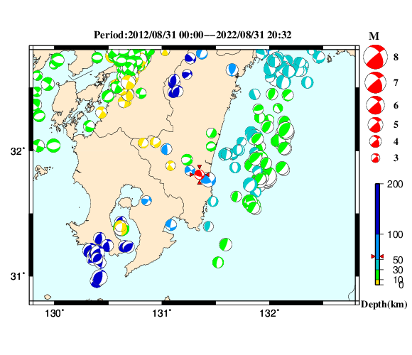 過去に起きた地震の初動発震機構解