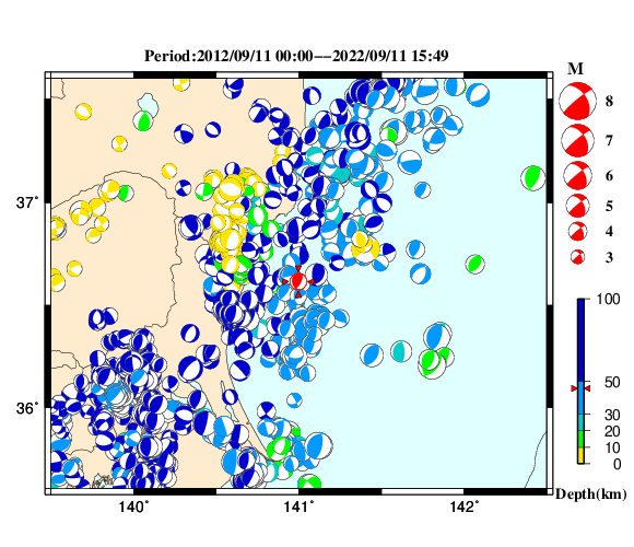 過去に起きた地震の初動発震機構解
