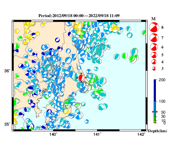 過去に起きた地震の初動発震機構解