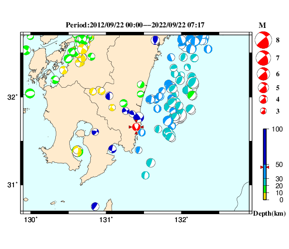 過去に起きた地震の初動発震機構解