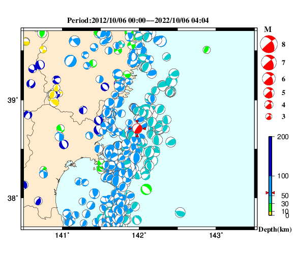 過去に起きた地震の初動発震機構解