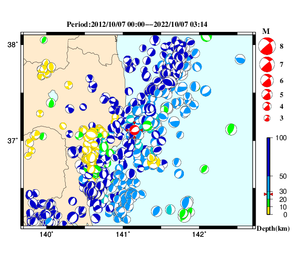 過去に起きた地震の初動発震機構解