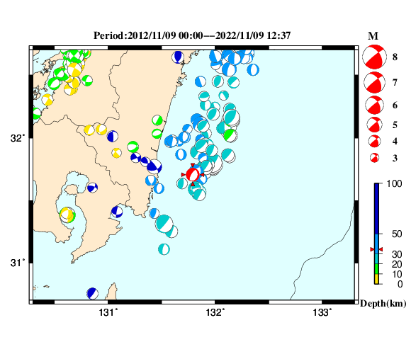 過去に起きた地震の初動発震機構解