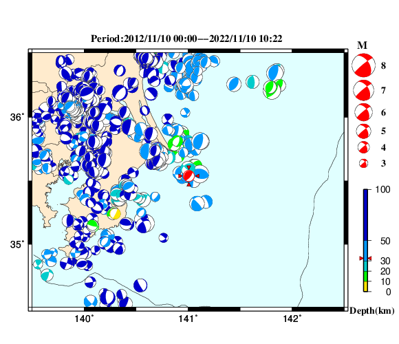過去に起きた地震の初動発震機構解