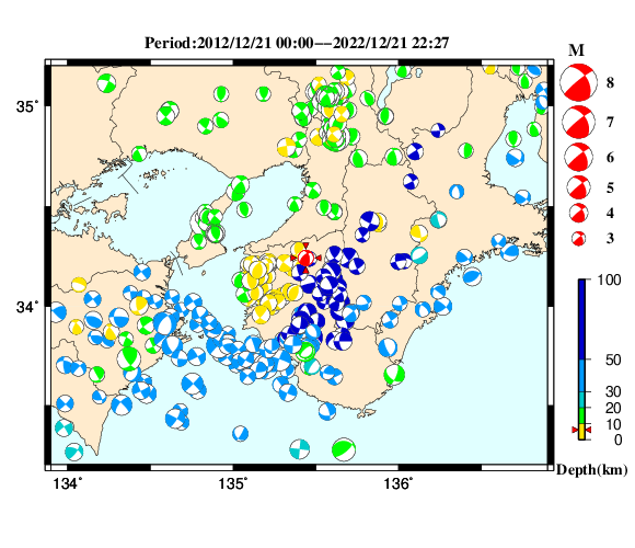 過去に起きた地震の初動発震機構解