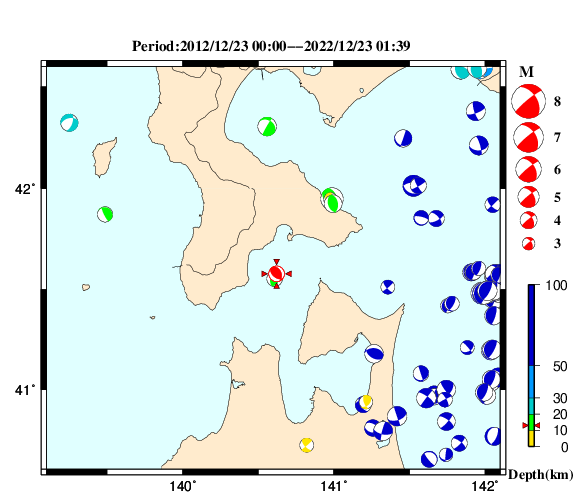 過去に起きた地震の初動発震機構解