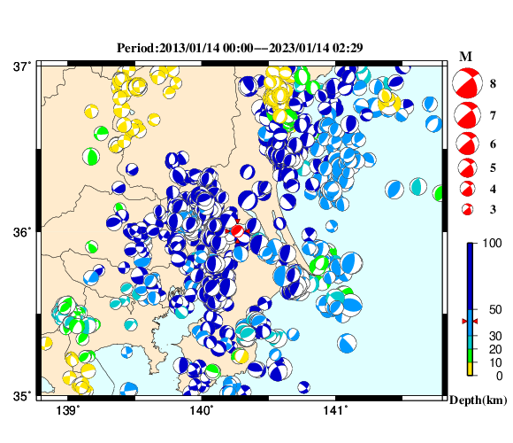 過去に起きた地震の初動発震機構解