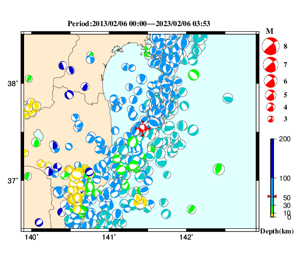 過去に起きた地震の初動発震機構解