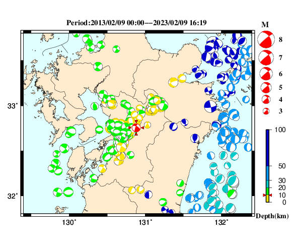 過去に起きた地震の初動発震機構解
